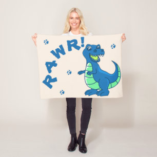 Cute Dinosaur  RAWR Paw Green Blue Kids Fleece Blanket