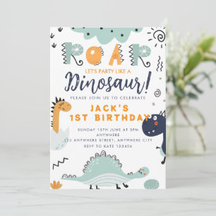 Cute Dinosaur Roar 1st Birthday Party Invitation