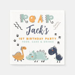 Cute Dinosaur Roar 1st Birthday Party Napkin
