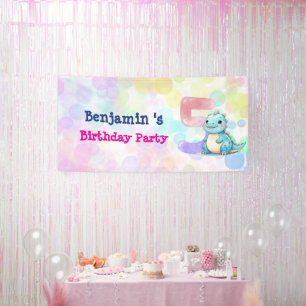 Cute Dinosaur roar Boy 5th birthday party Banner