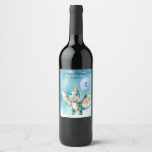 Cute Dinosaur roar Boy Happy birthday party Wine Label