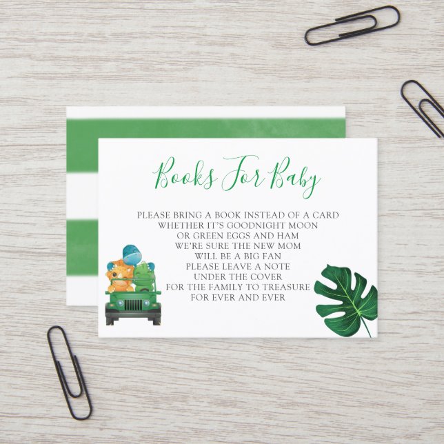 Cute Dinosaur Safari Jungle Books For Baby Business Card (Front/Back In Situ)