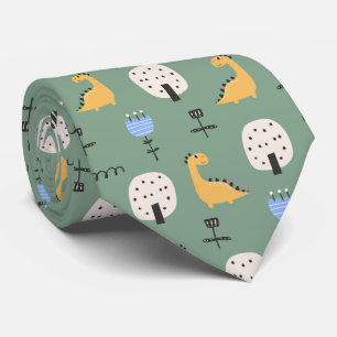 Cute Dinosaur Sage Green Pattern Tie
