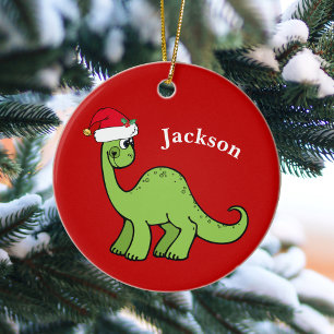 Cute Dinosaur Santa Claus Hat Red Kids Christmas Ceramic Tree Decoration