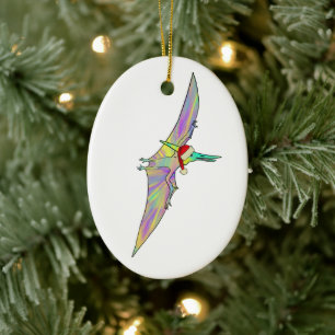 Cute Dinosaur Santa flying  Ceramic Tree Decoration