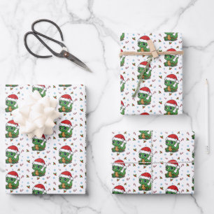 Cute Dinosaur Santa Hat Christmas Wrapping Paper