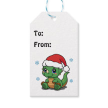 Cute Dinosaur Santa Hat To/From Christmas Gift Tag