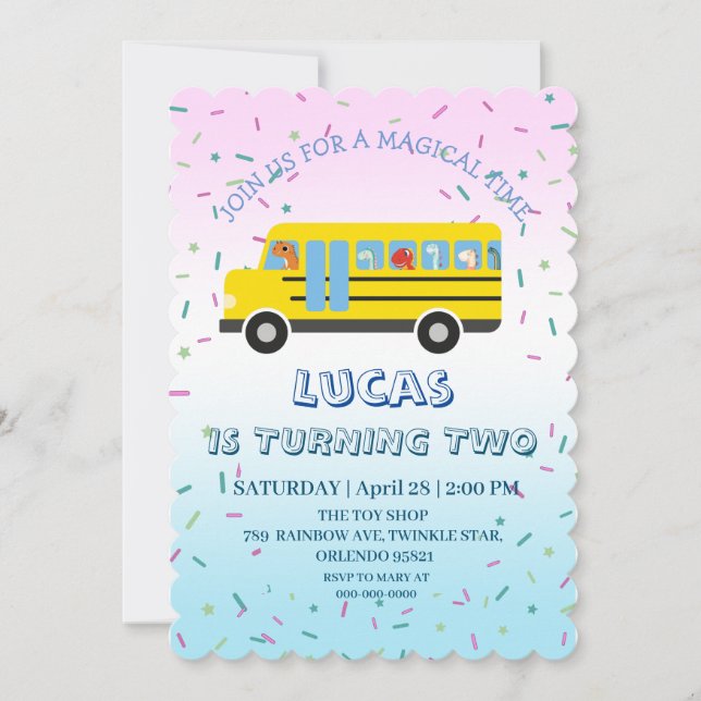 Cute dinosaur School Bus  Birthday party DIY NAME Invitation (Front)
