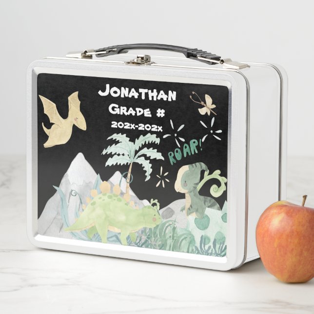 Cute Dinosaur School Metal Lunch Box (In Situ)