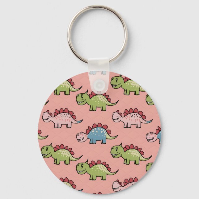 Cute dinosaur seamless pattern key ring (Front)