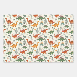 Cute Dinosaur Seamless Pattern Kids Design Wrapping Paper Sheet