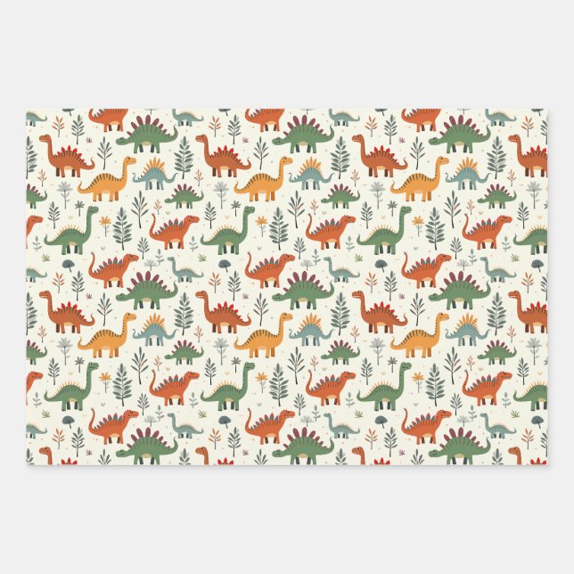 Cute Dinosaur Seamless Pattern Kids Design Wrapping Paper Sheet (Front)