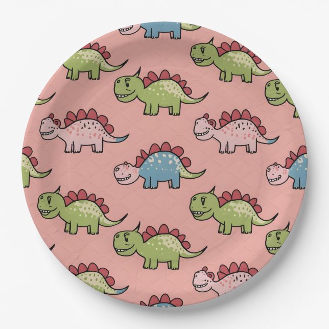 Cute dinosaur seamless pattern paper plate (Front)