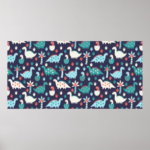 Cute dinosaur seamless pattern poster
