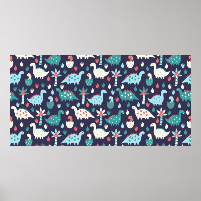 Cute dinosaur seamless pattern poster (Front)
