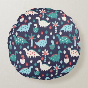 Cute dinosaur seamless pattern round cushion