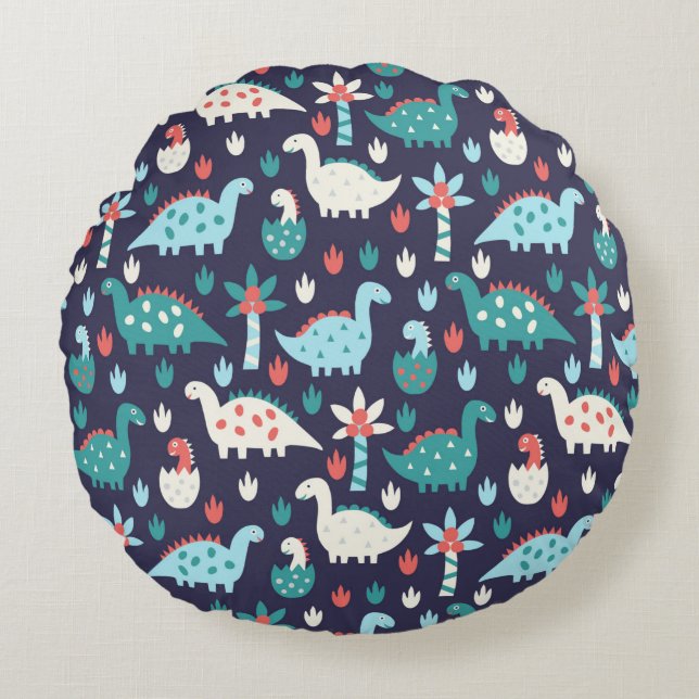 Cute dinosaur seamless pattern round cushion (Front)