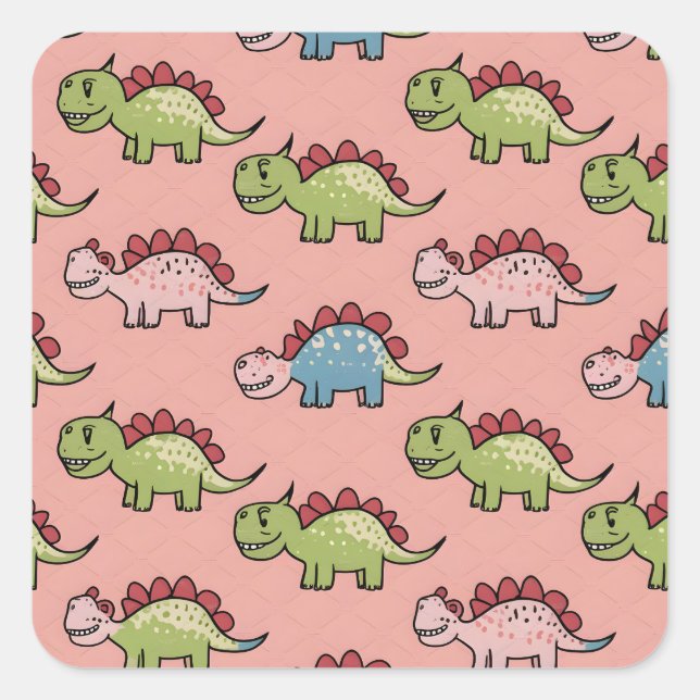 Cute dinosaur seamless pattern square sticker (Front)