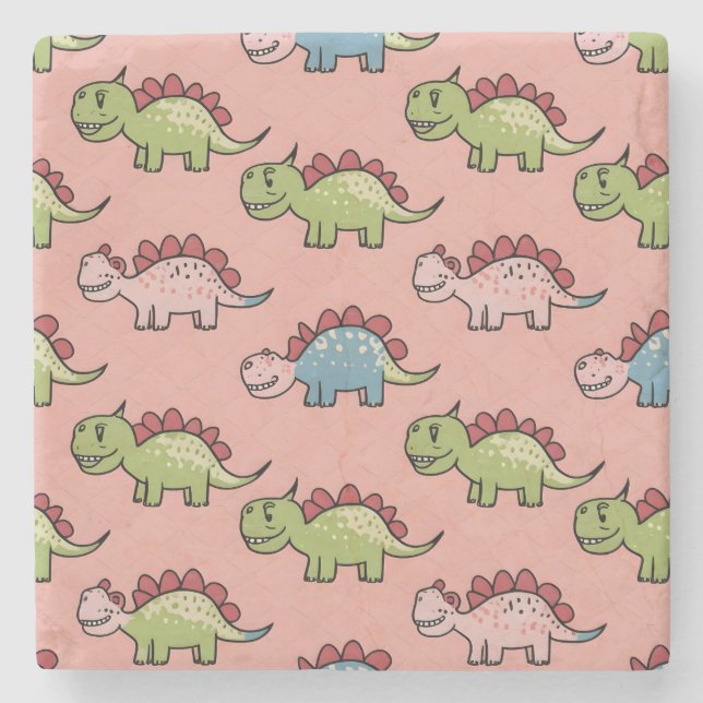 Cute dinosaur seamless pattern stone coaster (Front)