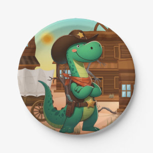 Cute dinosaur sheriff/cowboy paper plate
