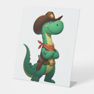 Cute dinosaur sheriff/cowboy pedestal sign