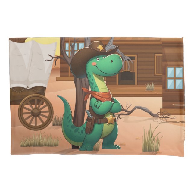 Cute dinosaur sheriff/cowboy  pillowcase (Front)