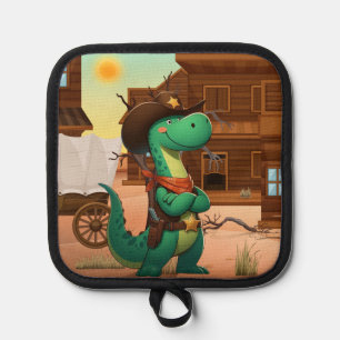 Cute dinosaur sheriff/cowboy pot holder