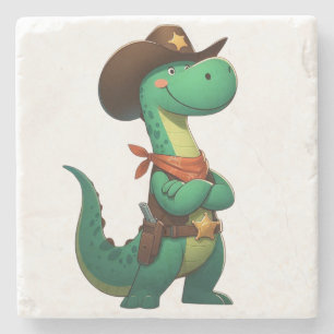 Cute dinosaur sheriff/cowboy stone coaster