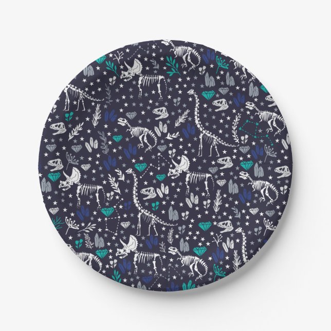 Cute Dinosaur Skeletons Paper Plates (Front)