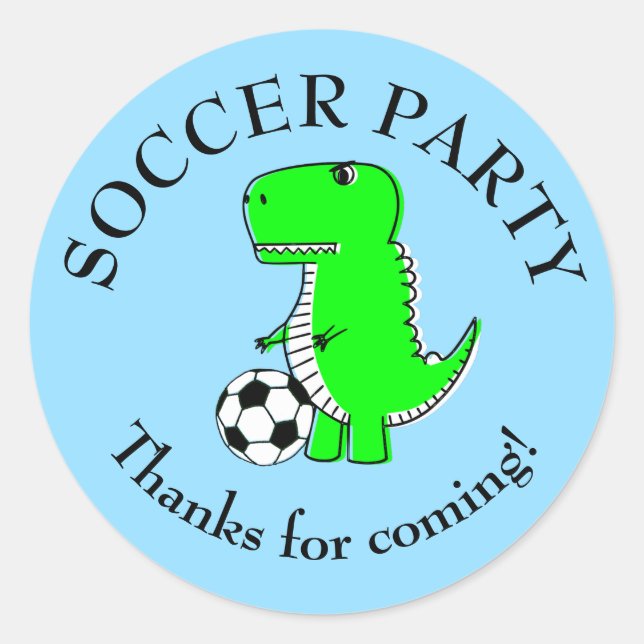 Cute Dinosaur Soccer Party Classic Round Sticker (Front)