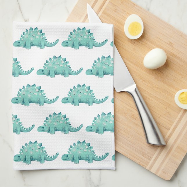 Cute Dinosaur Stegosaurus pattern Tea Towel (Quarter Fold)