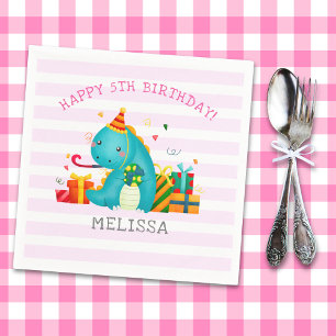 Cute Dinosaur Stomp Chomp and roar Birthday Girl Napkin