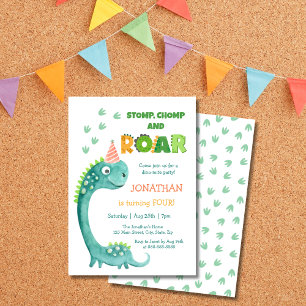 Cute Dinosaur Stomp Chomp Roar Birthday Invitation