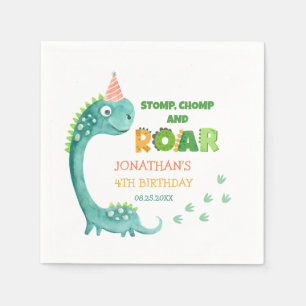 Cute Dinosaur Stomp Chomp Roar Birthday Napkin