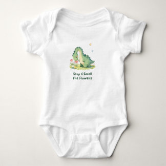 Cute Dinosaur Stop and Smell the Flowers Baby Body Bodysuit