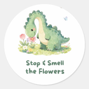 Cute Dinosaur Stop and Smell the Flowers Sticker