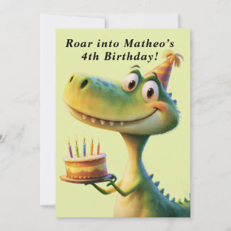Cute Dinosaur T-Rex Birthday Party Cake Custom Thank You Card