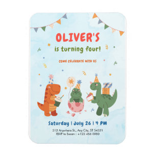 cute dinosaur t-rex boys 4th Birthday Invitation   Magnet