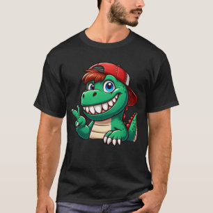Cute Dinosaur T-Rex Cartoon Peace Sign Laughing T-Shirt