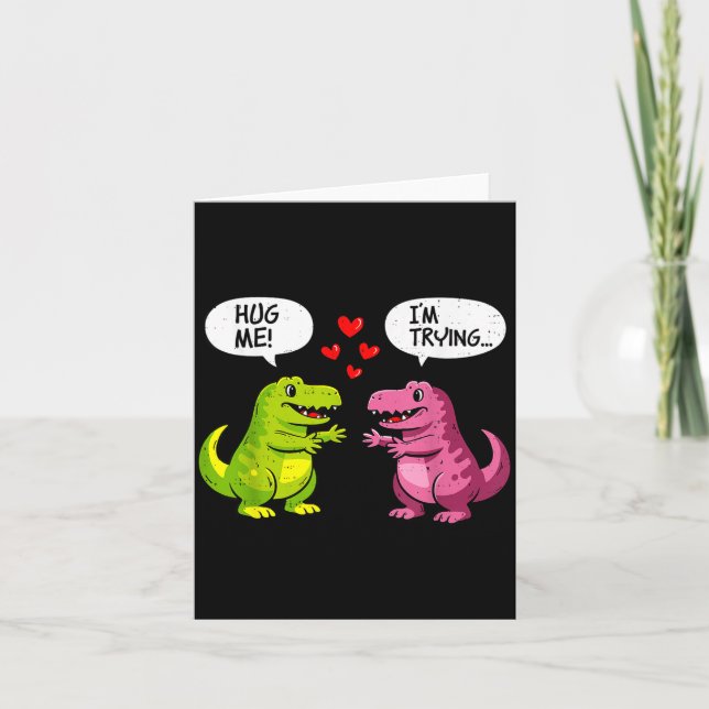 Cute Dinosaur T Rex Hug Valentines Day Couple Boyf Card (Front)