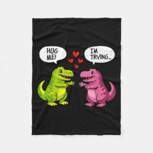 Cute Dinosaur T Rex Hug Valentines Day Couple Boyf Fleece Blanket