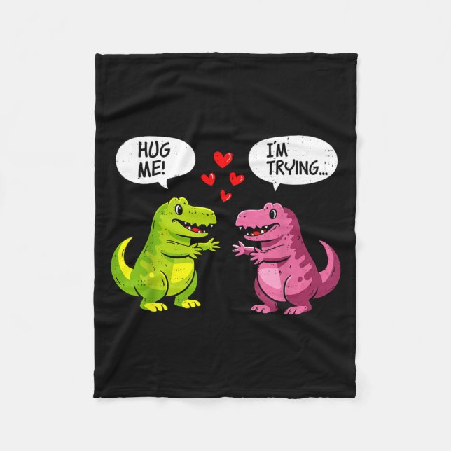 Cute Dinosaur T Rex Hug Valentines Day Couple Boyf Fleece Blanket (Front)