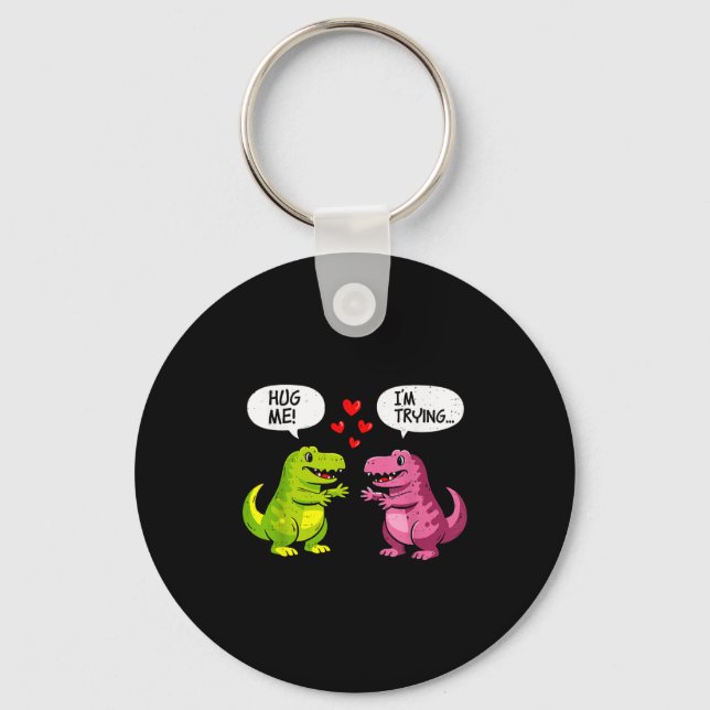 Cute Dinosaur T Rex Hug Valentines Day Couple Boyf Key Ring (Front)
