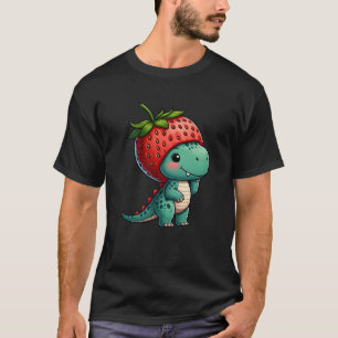 Cute dinosaur T-Rex strawberry with hat quirky T-Shirt