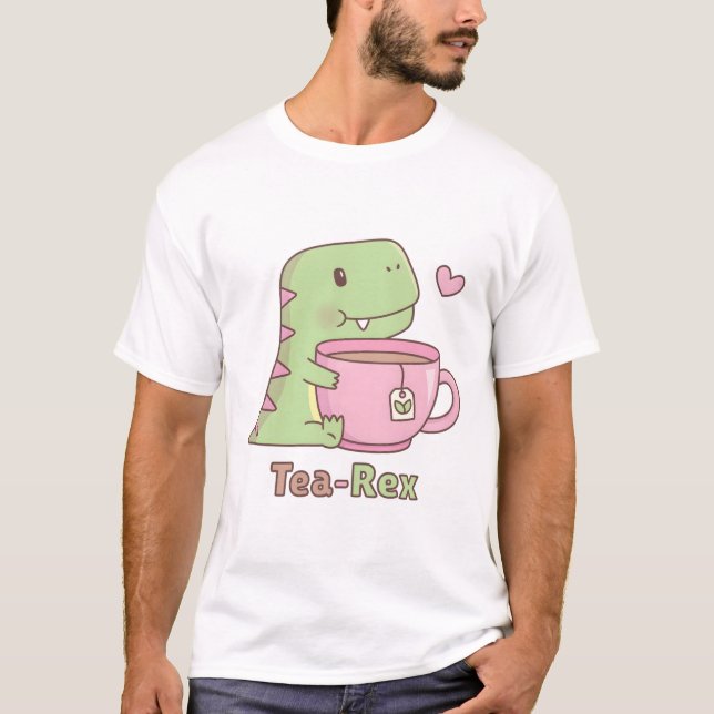 Cute Dinosaur Tea-Rex Hugging Teacup T-Shirt (Front)