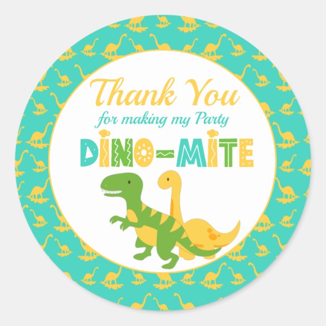 Cute Dinosaur Thank You Classic Round Sticker (Front)