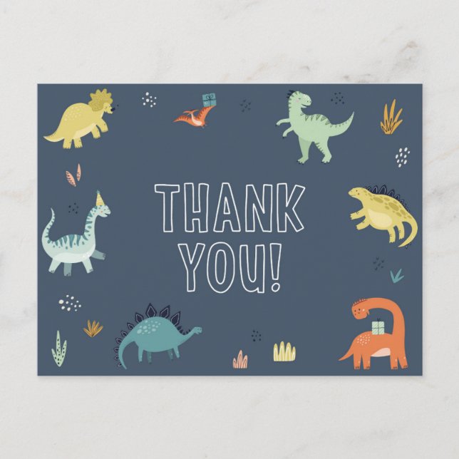 Cute Dinosaur Thank You Postcard (Front)