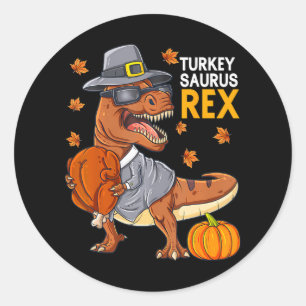 Cute Dinosaur Thanksgiving Turkey Saurus T Rex Classic Round Sticker