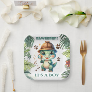 Cute Dinosaur Theme Baby Shower Paper Plate