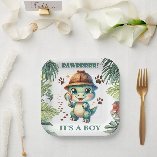 Cute Dinosaur Theme Baby Shower Paper Plate (Wedding)